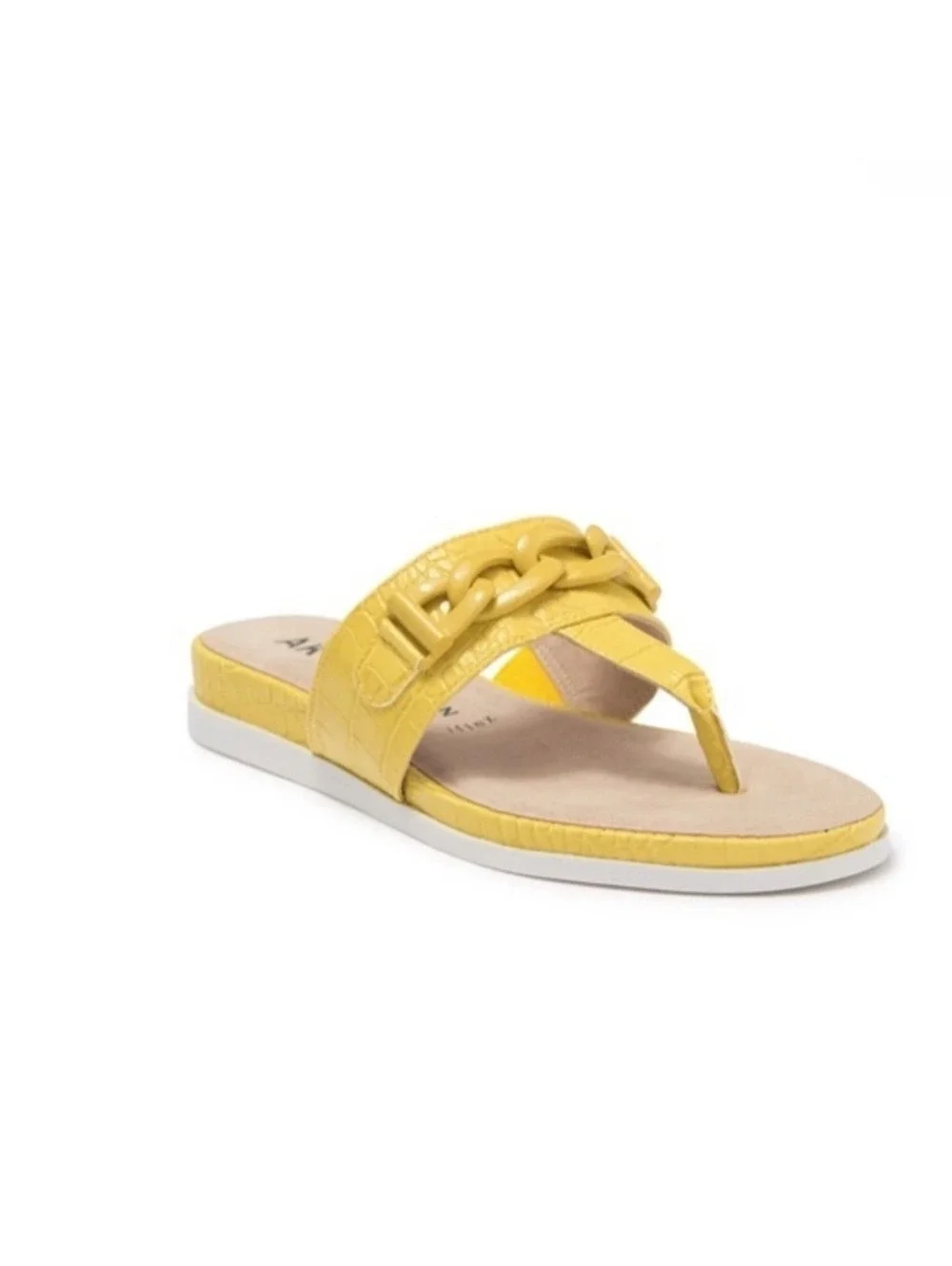 Anne Klein Yellow Chain Detail Thong Sandals Slides Comfort Flats Size 9.5